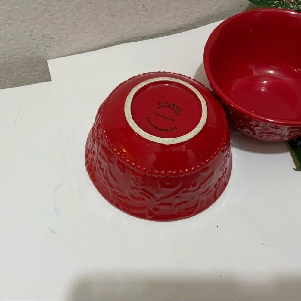 Food safe red Floral Bursts 6” Bowl Set, Set of 2 G3